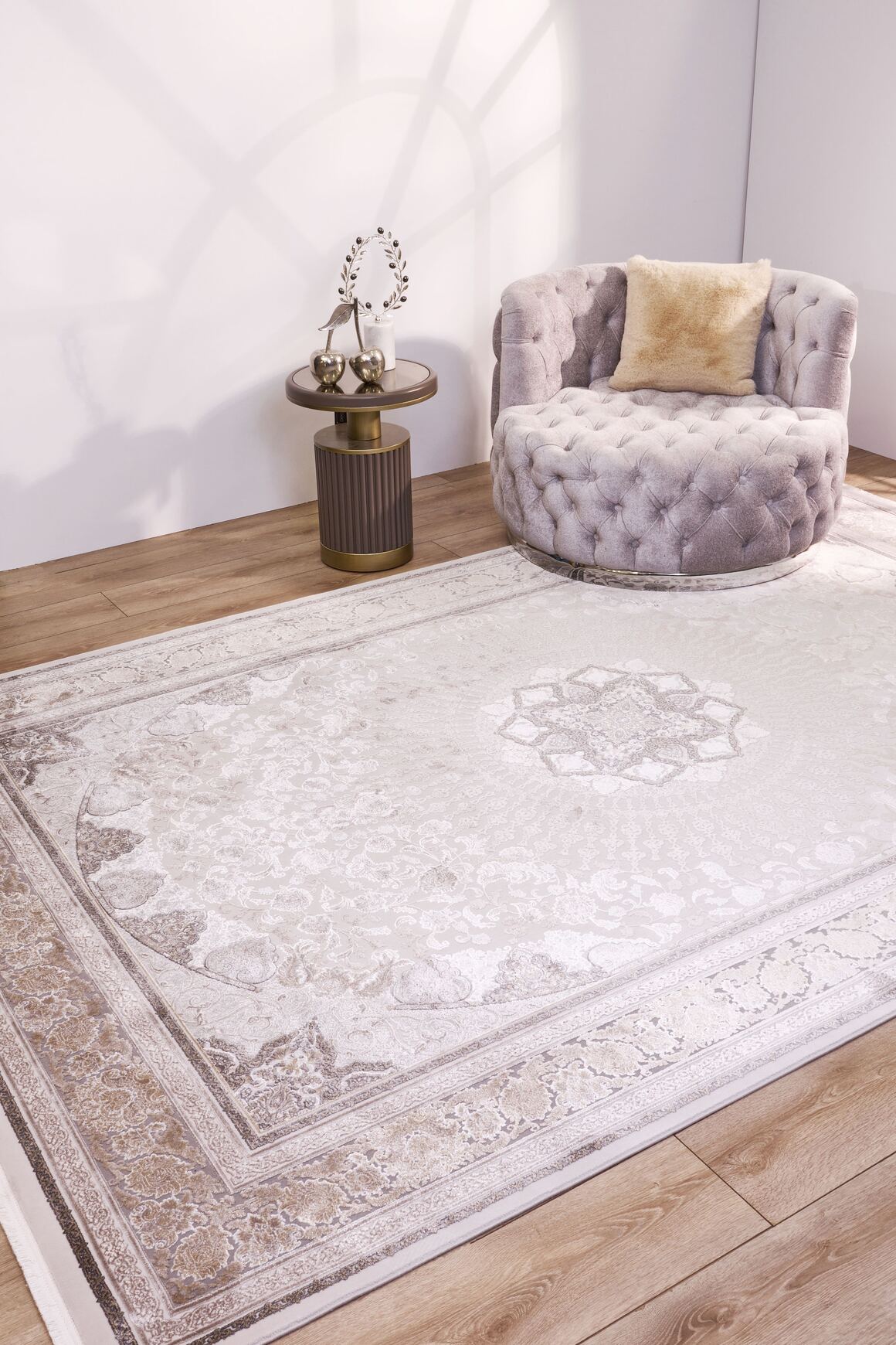 Queen 8117 bej - Viskon Bambu Halı | Dokuma Salon Halısı